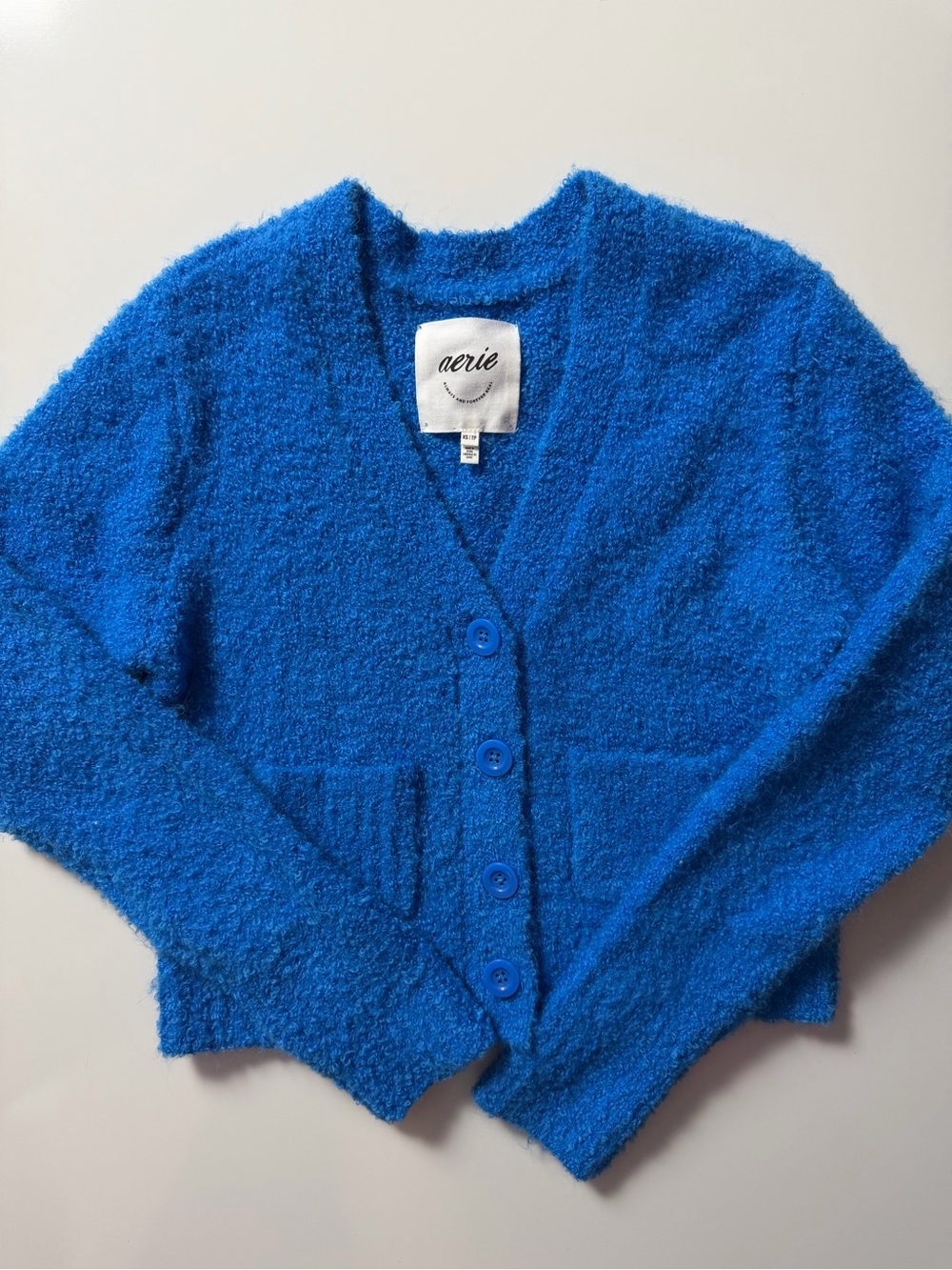 Aerie Teddy Cardigan Sweater, Blue, Size XS